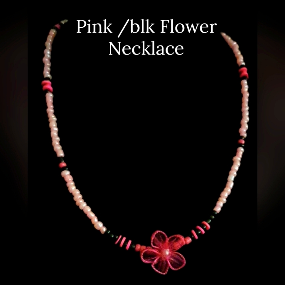 Pink flower beaded necklace